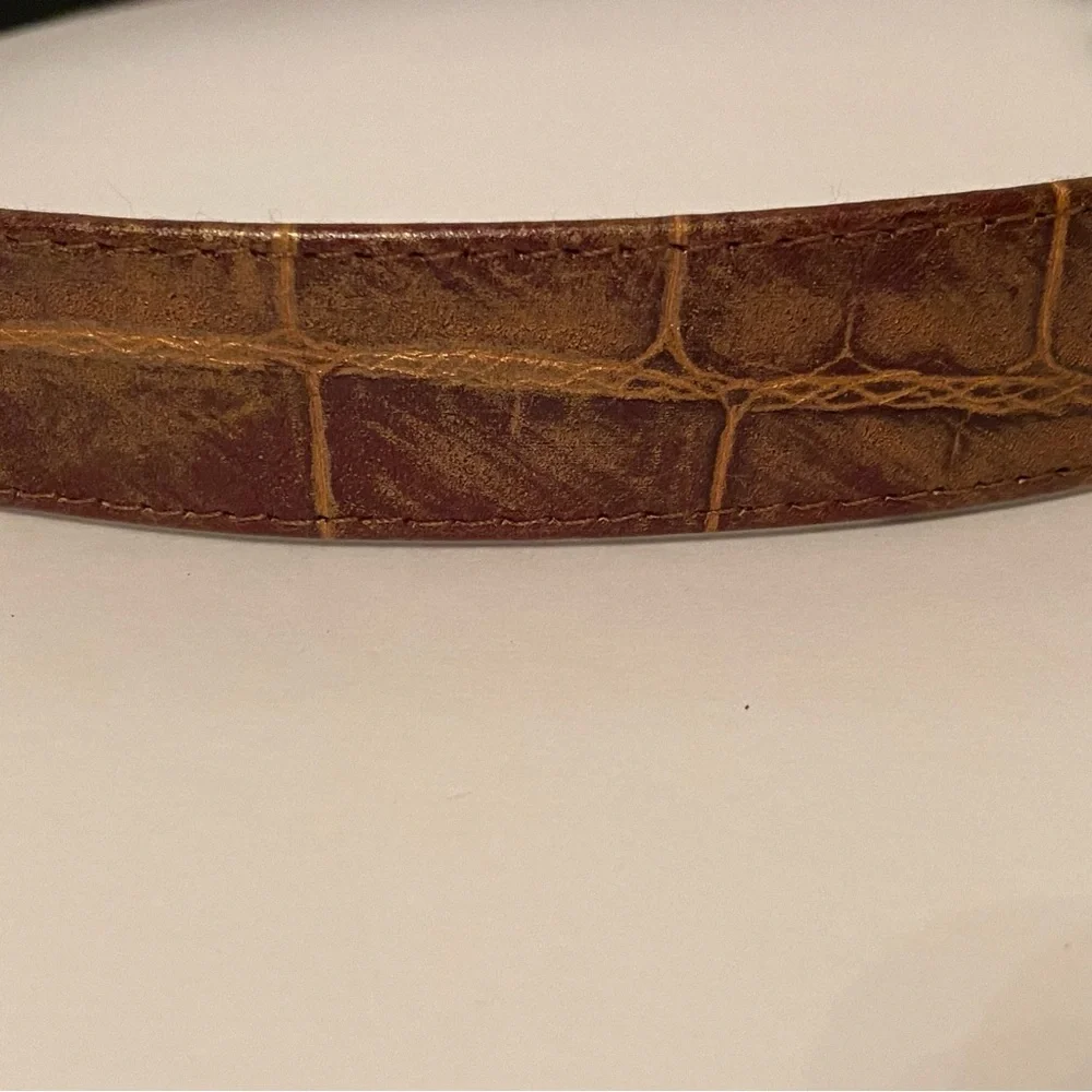 SUZI OHER BELT BROWN LEATHER GOLD FOIL EFFECT CROC LOOK CHUNKY BRONZE CHAIN L